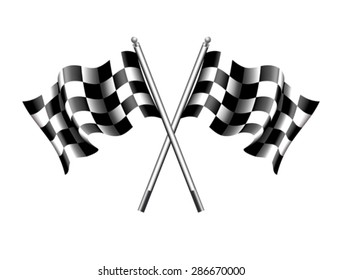 Chequered, Checkered Flags Motor Racing - Rippled black and white Crossed Chequered Flag