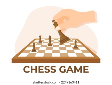 Chequered Chess Board Illustration with Black and White Pieces for Hobby or Tournament for Web Banner in Cartoon Hand Drawn Templates
