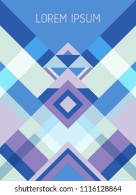 Chequered cover page layout vector template geometric design with triangles and stripes pattern. Carnival brazilian motifs. Striped bauhaus pattern vector cover design. Trendy geometry.