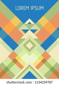 Chequered cover page layout vector template geometric design with triangles and stripes pattern. Carnival brazilian motifs. Striped bauhaus pattern vector cover design. Cool geometry.