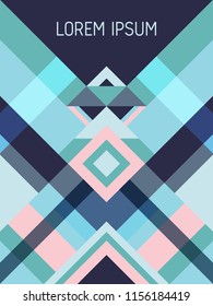 Chequered cover page layout vector template geometric design with triangles and stripes pattern. Ethnic mexican motifs. Striped bauhaus pattern vector cover design. Trendy geometry.