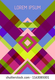 Chequered cover page layout vector template geometric design with triangles and stripes pattern. Folklore brazilian motifs. Striped bauhaus pattern vector cover design. Trendy geometry.