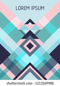 Chequered cover page layout vector template geometric design with triangles and stripes pattern. Carnival brazilian motifs. Striped bauhaus pattern vector cover design. Cool geometry.