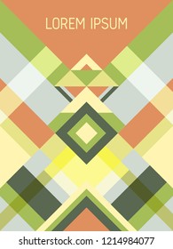 Chequered cover page layout vector template geometric design with triangles and stripes pattern. Carnival mexican motifs. Striped bauhaus pattern vector cover design. Cool geometry.