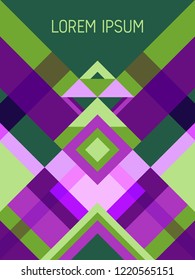 Chequered cover page layout vector template geometric design with triangles and stripes pattern. Folklore mexican motifs. Striped bauhaus pattern vector cover design. Cool geometry.
