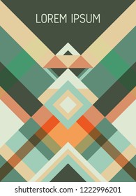 Chequered cover page layout vector template geometric design with triangles and stripes pattern. Ethnic mexican motifs. Striped bauhaus pattern vector cover design. Cool geometry.