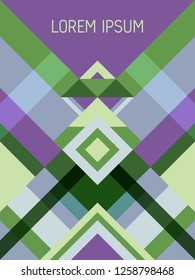 Chequered cover page layout vector template geometric design with triangles and stripes pattern. Carnival brazilian motifs. Striped bauhaus pattern vector cover design. Cool geometry.