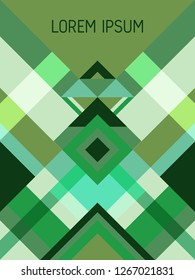 Chequered cover page layout vector template geometric design with triangles and stripes pattern. Carnival mexican motifs. Striped bauhaus pattern vector cover design. Trendy geometry.