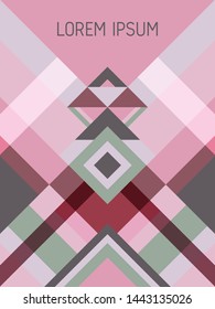 Chequered cover page layout vector template geometric design with triangles and stripes pattern. Folklore brazilian motifs. Striped bauhaus pattern vector cover design. Cool geometry.