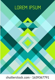 Chequered cover page layout vector template geometric design with triangles and stripes pattern. Ethnic brazil motifs. Striped bauhaus pattern vector cover design. Cool geometry.