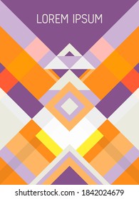 Chequered cover page layout vector template geometric design with triangles and stripes pattern. Festive mexican motifs. Striped bauhaus pattern vector cover design. Cool geometry.