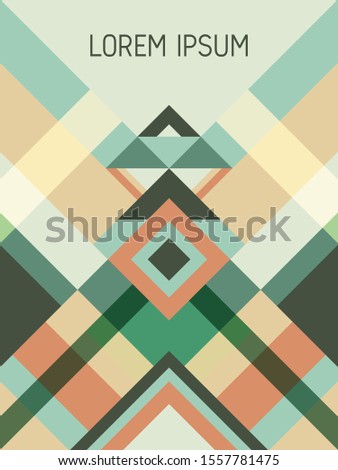 Chequered cover page layout vector template geometric design with triangles and stripes pattern. Folklore brazilian motifs. Striped bauhaus pattern vector cover design. Trendy geometry.