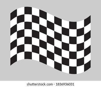Icono de la marca de verificación. Signo blanco y negro. Ilustración del patrón de comprobación ondulante. Símbolo de acabado de carrera deportiva de motor. Logo del campeonato de victoria. Aislado sobre fondo blanco.