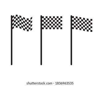 Chequered flag icon. Checkered black and white sign. Check pattern poleflag illustration. Motor sport race finish symbol. Victory championship logo. Isolated on white background.