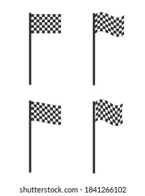 Chequered flag icon. Checkered black and white sign. Check grid pattern poleflag illustration. Motor sport race finish symbol. Victory championship logo. Isolated on white background.