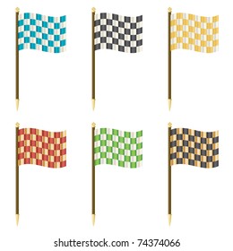 chequered flags, various colours, isolated on white