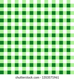 Chequered geometric pattern. Green and white Gingham wallpaper. Simple and modern shape design. Abstract art. Decorative print. Square texture background for plaid, tablecloths, paper, textile, fabric
