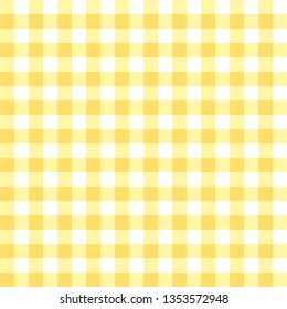 Chequered geometric pattern. Yellow and white Gingham wallpaper. Simple and modern shape design. Abstract art. Decorative print. Square texture background for plaid, tablecloths, paper, textile.