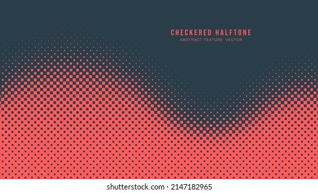 Chequered Halftone Pattern Vector Smooth Curved Border Red Blue Abstract Background. Checkered Rounded Square Dots Blur Texture Pop Art Design. Half Tone Contrast Graphic Minimalist Art Wide Wallpaper