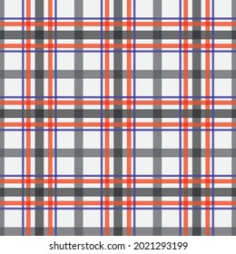 Chequered pattern vector illustration for wallpaper, print and textile. Tartan scotland plaid pattern in red, white and grey color.