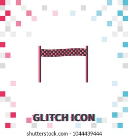 Chequered race flag  glitch effect vector icon.