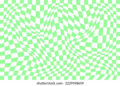 Sichtbare Illusion überprüft. Verzerrter Schachbretthintergrund. Psychedelisches Muster mit verschleierten schwarz-weißen Quadraten. Race Flag Textur. Trippy-Checkerboard-Layout. Vektorgrafik