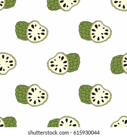 Cherimoya. Exotic fruit. Vector seamless pattern for design and decoration of fabric, home textile, wallpaper, kitchen tools, packaging and surfaces