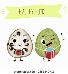 Cherimoya fruit cute funny cheerful characters with different poses and activities. Natural vitamin antioxidant detox food collection. Vector hand drawn illistration.
