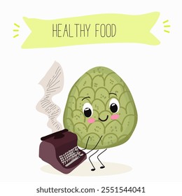 Cherimoya fruit cute funny cheerful characters with different poses and activities. Natural vitamin antioxidant detox food collection. Vector hand drawn illistration.