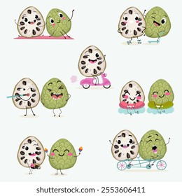 Cherimoya fruit set cute funny cheerful characters with different poses and activities. Natural vitamin antioxidant detox food collection. Vector hand drawn illistration.