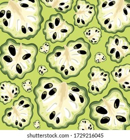 Cherimoya fruit, cherimoya slices. Vector hand drawn illustration.
