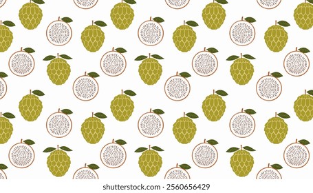 Cherimoya seamless pattern on white background. Custard apple vector illustration.