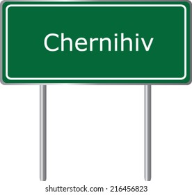 Chernihiv road sign green vector illustration, Ukraine city