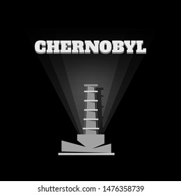 Chernobyl nuclear atom electric station. Chernobyl reactor in gray colors on a black background. Vector stock illustration.