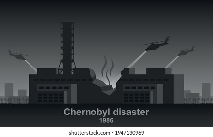 Chernobyl nuclear power station black and white vector illustration.