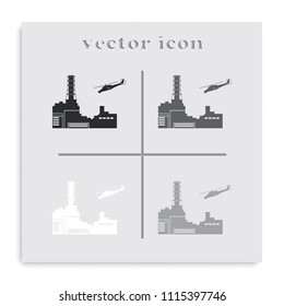 Chernobyl nuclear power station flat black and white vector icon.