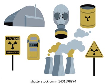 Chernobyl radiation set.  26 april. nuclear power plant pripyat. warming danger toxic symbol. vector illustration