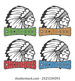 Cherokees Illustration Clip Art Design Shape. Mascot Silhouette Icon Vector.	