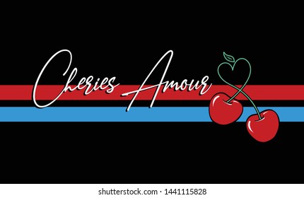 Cherries Amour Slogan and Vector