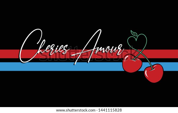 Cherries Amour Slogan Vector Stock Vector Royalty Free