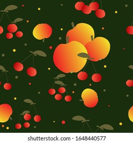 cherries and apples.cherries and apples on a dark background.pattern