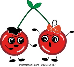 Cherries arguing, illustration, vector on a white background.