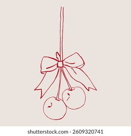Cherries with a bow, vector doodle images