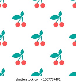 Cherries with a branch and leaves. Vector seamless pattern.