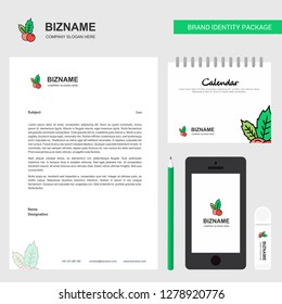 Cherries Business Letterhead, Calendar 2019 and Mobile app design vector template