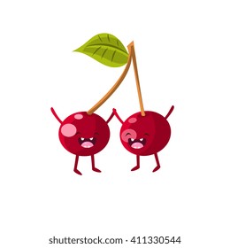 Cherries Cartoon Friends Colorful Funny Flat Vector Isolated Illustration On White Background