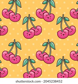 cherries character pattern background .vector illustration