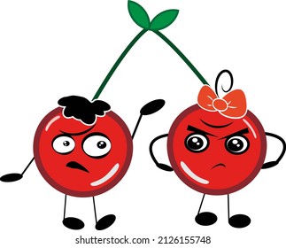 Cherries in conflict, illustration, vector on a white background.