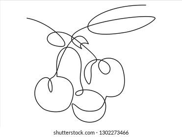 Cherries. Continuous line .background-continuous line drawing