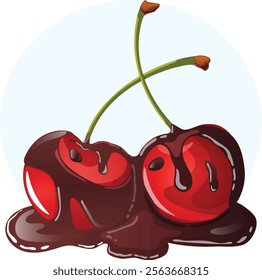 Cherries Covered in Chocolate - Sweet Indulgence Isolated Vector Graphic